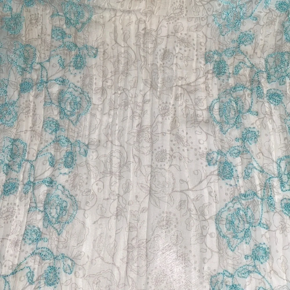 American Eagle Teal Floral Embroidered Tassel Scarf